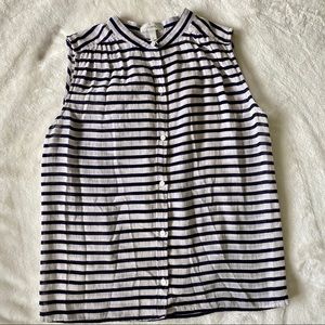 J.Crew Navy and Cream‎ Striped Sleeveless Button Up Top Size 0 XS 100% Cotton